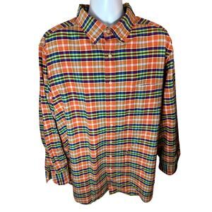 Cremieux Classics Men's 3XT Orange Blue Green Plaid Front Button Down Shirt